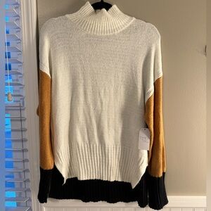 NWT Time and Tru Women's Cowl Neck Sweater - Cream, Brown, Black